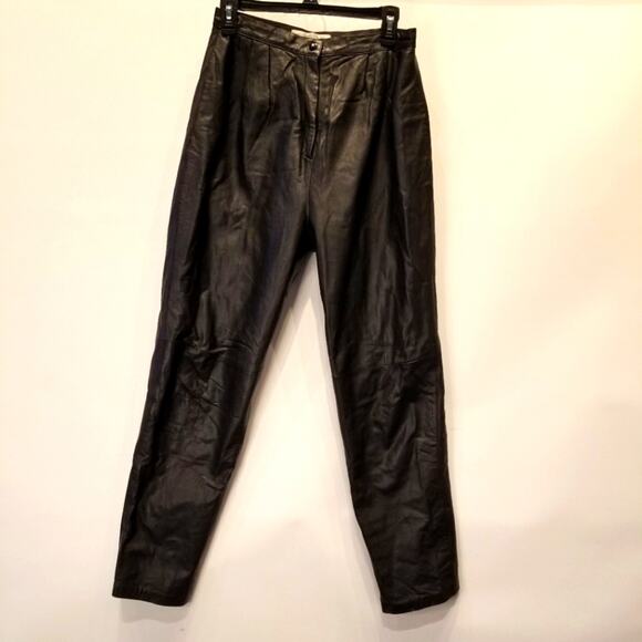 Vintage High Waisted Leather Pants Hi Rise Cow Leather Pockets Zipper Size 10 - Picture 1 of 16